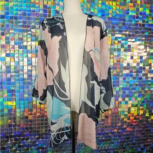 Floral Chiffon Kimono Womens OS‎ Pink Navy Good Sheer Open Front Boho